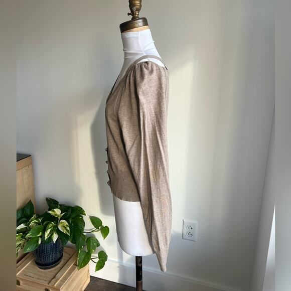 ANTHROPOLOGIE MOTH CARDIGAN SWEATER TAN SHOULDER CUTOUT SIZE S - Picture 7 of 9